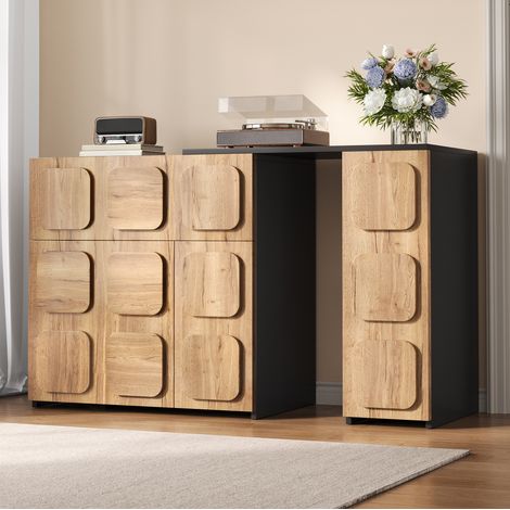 Sideboard Holz mit Türen, modulares Sideboard mit viel Stauraum, Kommode Wohnzimmer mit Schubladen und offenen Fächern, Push-to-Open, moderne Holzoptik, für Wohnzimmer, Esszimmer und Büro (1/5)