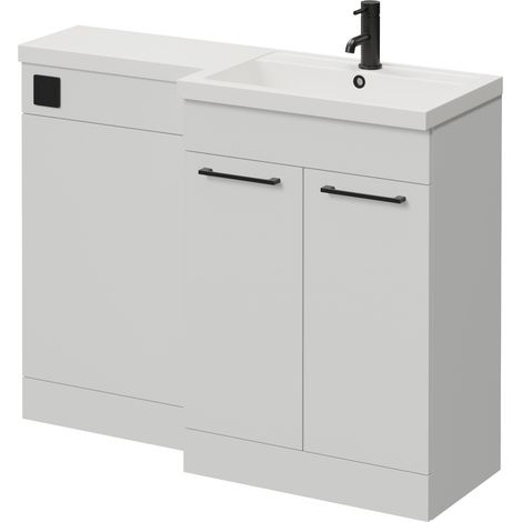 Napoli 390 Gloss Grey Pearl 1100mm 2 Door Vanity Unit Toilet Suite with Square Right Hand Lucia Basin - 1100mm - Matt Black 160mm HandleWithout Kingston Toilet Pan