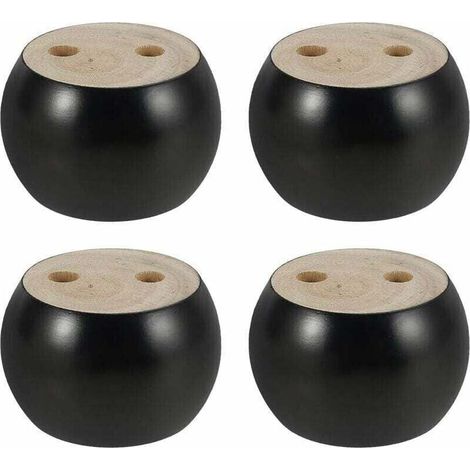Lot de 4 Pieds de Meubles en Bois Rond hauteu 5cm, pour canap, Lit, Fauteuil, Armoire, avec vis et Ruban (Noir) (1/4)