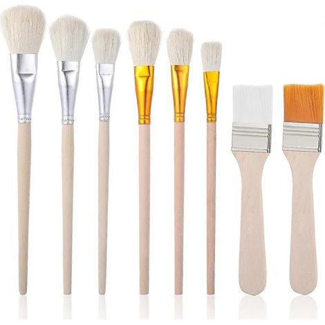 Lot de 8 pinceaux à franges pour peinture acrylique, aquarelle, gouache et huile. Tailles assorties. Manche en bois. Convient pour acrylique, aquarelle, gouache et huile. (1/5)