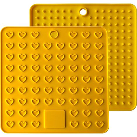 2 tapis de table en silicone, carrés, anti-brûlure et anti-salissures, 18,5 cm, noir/jaune/bleu/gris (1/5)
