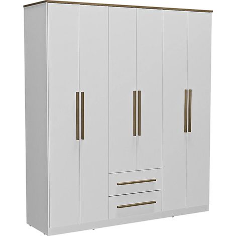 Vente-Unique – Armoire 6 portes et 2 tiroirs – L161 cm – Hauteur 182 cm – Blanc – Panneau de particule vernis