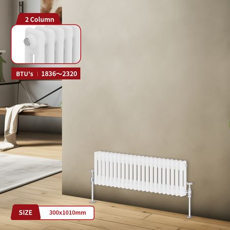 Warmehaus Traditional Radiator Double Column White 300 x 1010mm (1/5)