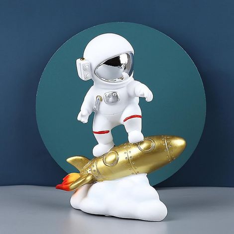 Goldene Astronautenstatue auf Rakete, Heimdekoration, Sammlerfigur
