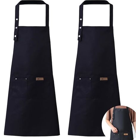 CCYKXA 2-teilige, verstellbare Schürze mit Taschen, Kochschürze für Damen und Herren, Küchenschürze für Café, Grill, Garten, Restaurant, Familienküche, Kellner (Schwarz)