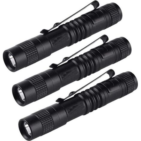 Lampe torche ultra-compacte de type stylo, mini, piles AAA, LED XPE-R3, avec clip ceinture et lot de 3. - AquaForge (1/5)