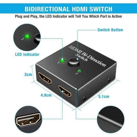 Commutateur HDMI 4K Bi-directionnel Switch HDMI Répartiteur 2 IN 1 OUT-1 IN vers 2 OUT 3D 1080P 4K@30Hz HDCP HDMI Switch (1/4)
