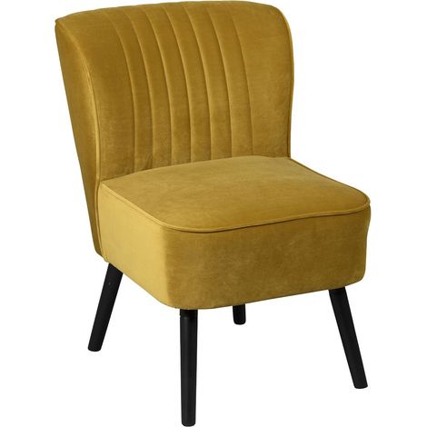 Fauteuil tissu polyester velours jaune moutarde pieds bois laqués noirs - JOSEPH