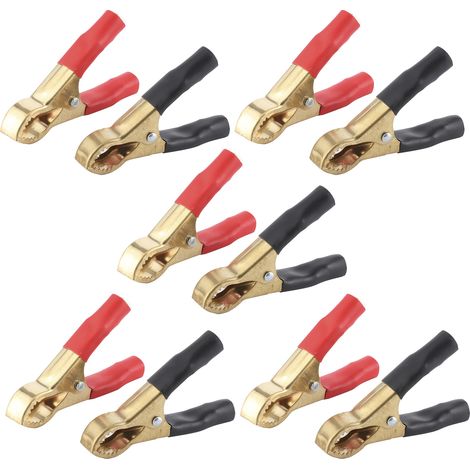 Nunafey Elektrische Prüfklemmen, Hochleistungs-Isolierklemmen 80 mm lang 10 50A Batterie-Krokodilklemmen, Krokodilklemmen aus reinem Kupfer für Autobatterieladegeräte.