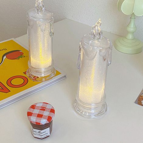 Lampe bougie légère, transparente et nacrée, veilleuse pour décoration de table, lampe bougie d'appoint pour dortoir (avec socle) (1/5)