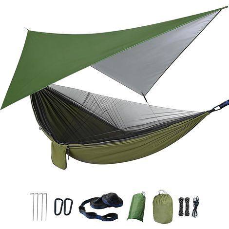 Hammock with mosquito net, 210T nylon, rainfly included, tree straps, camping and hiking (1/5)