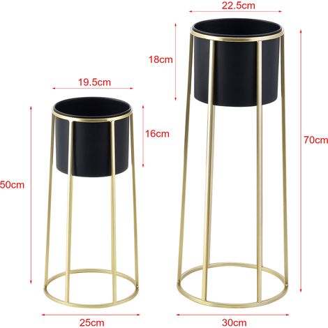 Set de 2 supports de plantes ensemble pot de fleur lot cache-pot ensemble bac à fleurs vase métal tailles différentes doré noir
