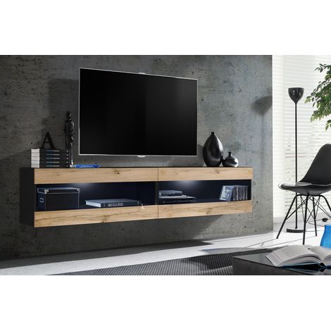 Komodee, Ensemble de Meubles Tivoli SET4,Noir/Wotan, Largeur 200cm x Hauteur 41 cm x Profondeur 35 cm, sans LED, pour Salon, Chambre à coucher (1/5)