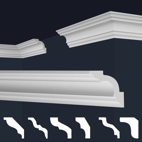 MARBET DESIGN Cornici in XPS Polistirolo Bianco per Soffitto e Pareti, Modelli di Cornici E-Cornici: E-14 / 50x50 mm, 30 metri / 15 strisce