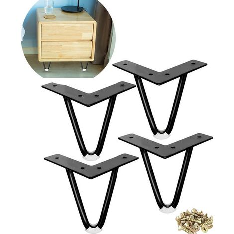 Juego de 4 patas metálicas resistentes con protectores de goma para armarios y roperos, 10 cm, color negro. (1/5)