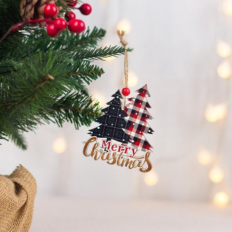 4-teiliger Weihnachtsschmuck-Anhänger im Gitterstil, Weihnachtsbaum-Anhänger „Frohe Weihnachten“, Holzanhänger (Stil 2) (1/5)