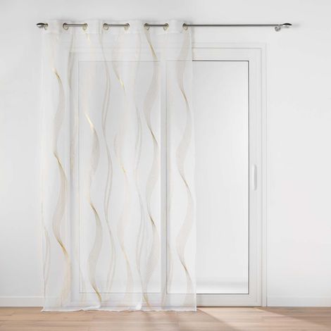 1 voilage à oeillets, 140x240 cm, tissu sablé métallisé, finition 8 oeillets, salon chambre