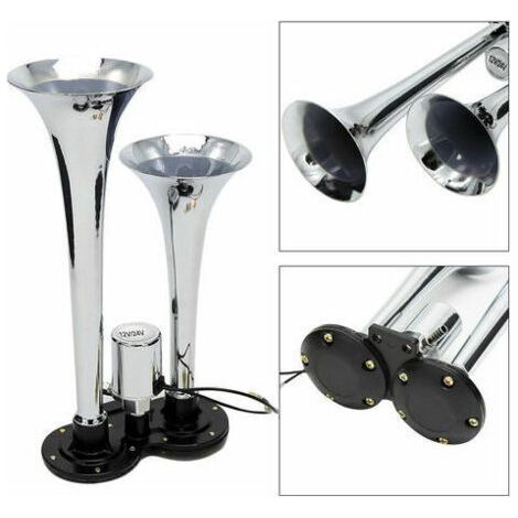 Kit de haut-parleur universel double 150 dB 12 V/24 V chromé pour klaxon à gaz Zug Lkw (1/3)