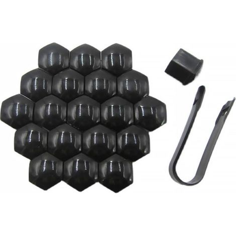 17mm Capuchon d'écrou de Roue 20 PCS, Haute Qualité Boulon Ecrou Couvre, Cache-écrous de Pneu Hexagonaux avec d'outils de Démontage pour Voitures (Noir)