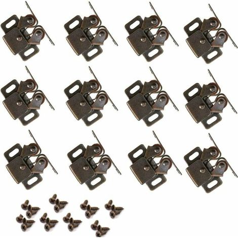 Lot de 12 Loqueteau d'Armoire à Double Rouleaux Fermetures Loquets pour Portes Laiton Poli Fermoire pour Portes Ferme-Portes pour Portes Placards Tiroirs Armoire - Bronzé (1/5)