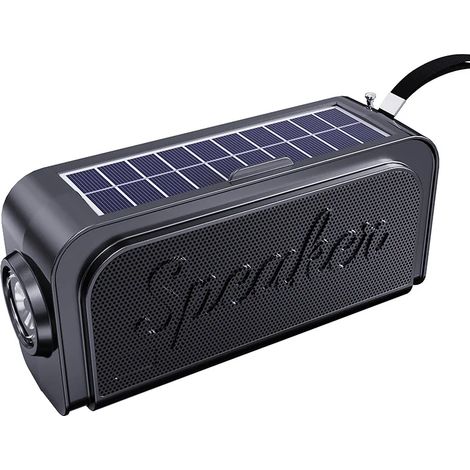 Radio FM portable, récepteur radio à recharge d'urgence alimenté par énergie solaire, enceinte Bluetooth sans fil avec lampe torche, compatible avec les cartes TF et les clés USB. (1/5)