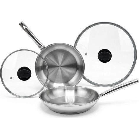 Lot de 2 poêles à frire inox 24/28 cm et 2 couvercles en verre Fackelmann Rhona (1/5)