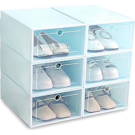 Boîte à chaussures 6 pièces aux couleurs acidulées, boîte de rangement à chaussures en plastique transparent, tiroir de rangement rectangulaire bleu pour meuble à chaussures (1/5)