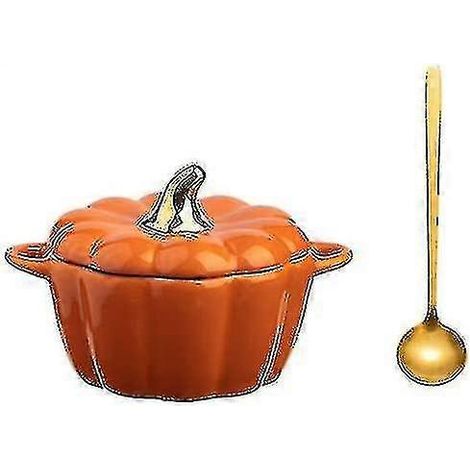 Casserole à citrouille avec couvercle et revêtement antiadhésif. Casserole polyvalente avec cuillère incluse. Convient à tous les types de feux. Couleur orange. (1/5)