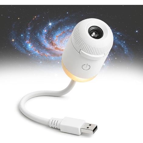 Proyector de estrellas y luz nocturna 2 en 1, color blanco, Proyector USB flexible de 360°, Tema de la Vía Láctea y la galaxia (1/5)