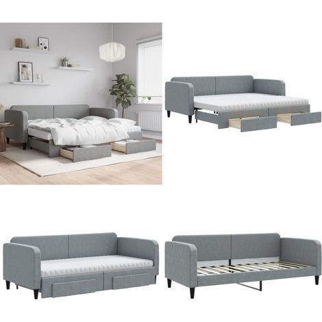 Tagesbett Ausziehbar mit Schubladen Hellgrau 90x200 cm Stoff - Sofa - Schlafcouch - Gästebett - Tagesbett - Polstermöbel - Home & Living