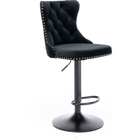 Tabourets de bar pivotants en velours gris avec dossier et hauteur réglable, base chromée 45 cm, lot de 2 (1/5)