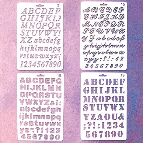 Lot de 4 pochoirs de lettres, en plastique, pour bricolage, pyrogravure, vintage, pochoirs de lettres, autocollants alphabet, bullet journal, pochoirs pour ordinateur portable, scrapbooking, artisanat (1/5)