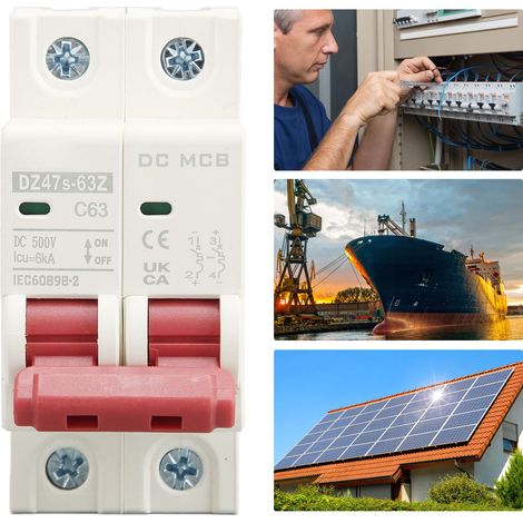 Le nouveau disjoncteur DZ47s-63Z C63 DC 500V 2P DC, disjoncteur miniature 63A pour systèmes photovoltaïques solaires, montage sur rail DIN, capacité de coupure basse tension 6000A. (1/5)