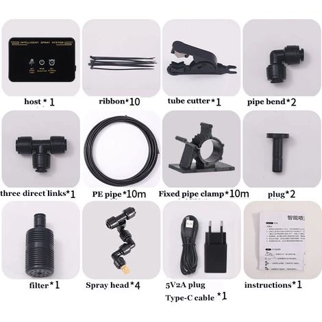 (Tuyau d'eau de 10 mètres, 4 buses) Système de brumisation de forêt tropicale, système de minuterie automatique, humidificateur pour reptiles. (1/5)