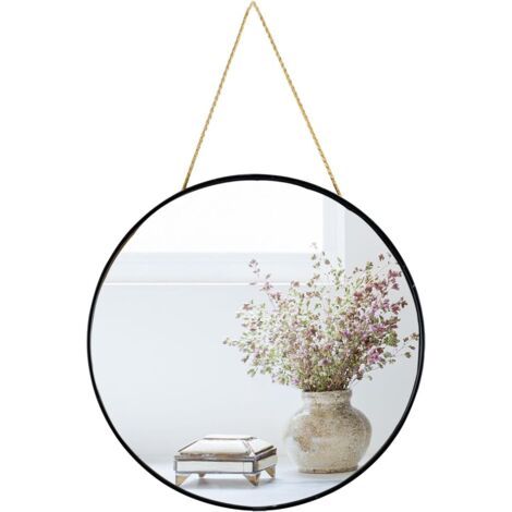 Petit Miroir Rond à Suspendre pour Salle de Bain (Noir, 30 cm)