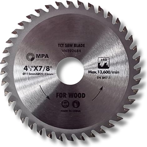 Lame circulaire 115 mm 40 dents HM - Disque de coupe pour bois, aggloméré, contreplaqué et carton pressé - Métal dur TCT, coupe propre et précise pour scie circulaire 13 600 tr/min (1/5)