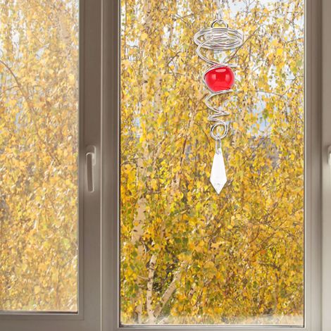 Set mit 2 drehbaren Windspielen im nordischen Stil aus Edelstahl, Windornament, Glaskugel, Kristallanhänger, Windspielzubehör, rot (1/5)