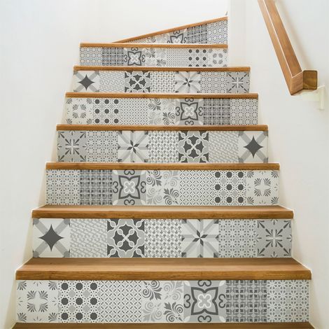 Stickers adhésifs escalier carrelages contremarche - NUANCE DE GRIS ROMANTIQUE - 2 bandes de 15x105cm (1/3)