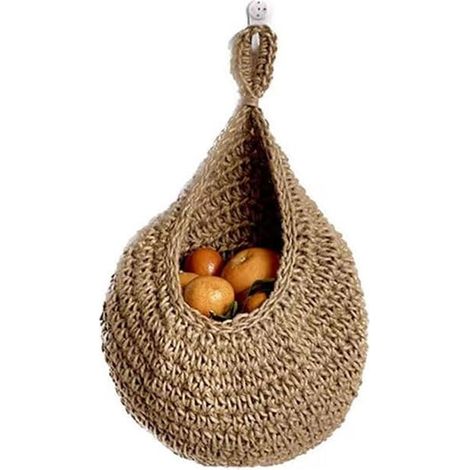 Sollbry Cesta de frutas de pared, cesta para verduras, cesta de flores tejida con cuerda de cáñamo, marrón, orquídea frutal - 28 × 35 cm (1/3)
