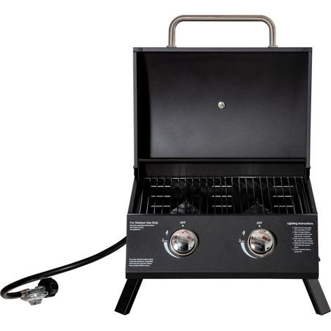 Outsunny Tragbarer Gasgrill, 2 Brenner, 5 kW, faltbar, Camping-Stil, Schwarz, lebensmittelechter Stahl