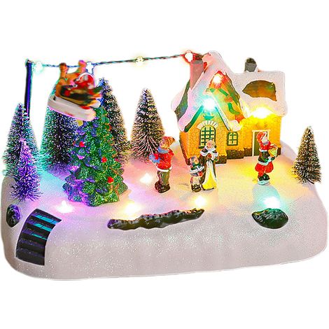 Décoration de Noël, boîte à musique lumineuse, figurine de Père Noël avec train rotatif de style européen (motif vieil homme et renne volant). (1/2)