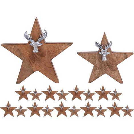 Lot de 10x 2 Étoiles Décoratives en Bois de Manguier et Aluminium Tête de Cerf 25/19 cm - PANGIVO (1/5)