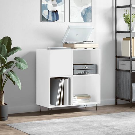 vidaXL Mobile Porta Dischi Bianco Lucido 84,5x38x89 Legno Multistrato