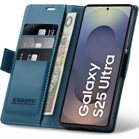 Funda para Samsung Galaxy S25 Ultra, color lichi brillante, tipo cartera, color azul. (1/5)