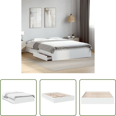 vidaXL Bois d'ingénierie - Cadre de lit avec tiroirs sans matelas blanc 160x200 cm (1/5)