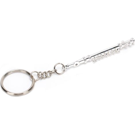 Porte-clés flûte métallique argenté, anneau porte-clés décoration instrument de musique, ornement cadeau (1/5)