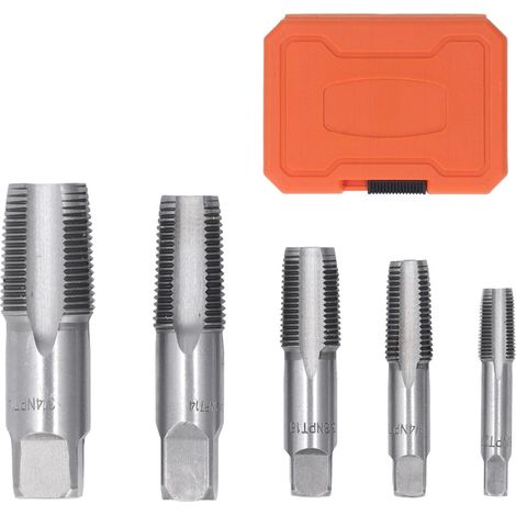 Taraud tube - 5 pièces, 1/8", 1/4", 3/8", NPT, acier carbone (1/5)