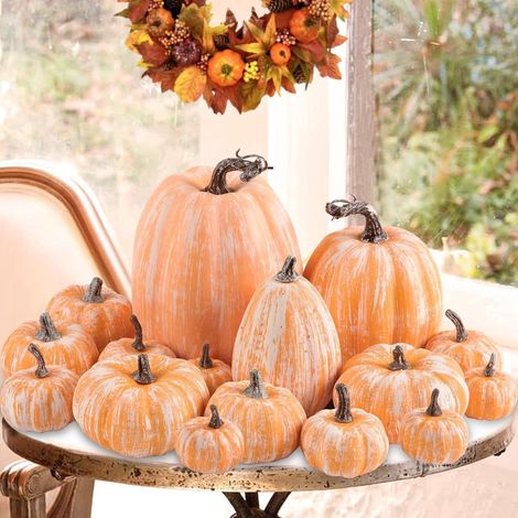 Kürbis künstlich 16 Stück Zierkürbisse Herbst Halloween Terrakotta (1/5)