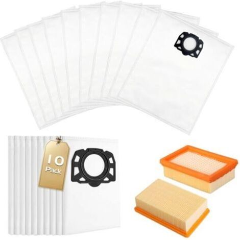 Paquete de 10 bolsas de filtro + 2 filtros KFI 4410 para aspiradoras Karcher WD4, WD5, WD6, MV4, MV5, MV6, WD5P, WD6P, KWD4, KWD5, KWD6, bolsas de filtro para aspiradoras de líquidos y sólidos 2.863-0 (1/4)