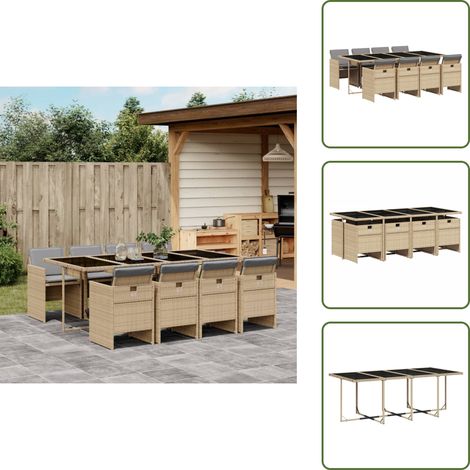 The Living Store 9-tlg. Garten-Essgruppe mit Kissen Beigemischung Poly Rattan - Gartentisch - Esstisch Set - Gartenmöbel - Outdoor Möbel - Terrassenmöbel (1/5)